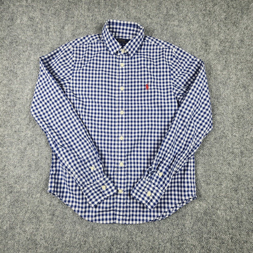Polo Ralph Lauren Mens Small Blue White Gingham Check Button Down Shirt Cotton